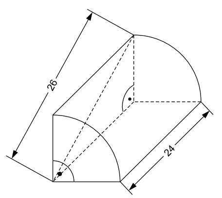 Geometrische Skizze eines Körpers mit Maßangaben und Kreis- bzw. Bogenlinien.